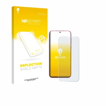 Parte frontal de un envase de producto con el logotipo de la marca upscreen. Al lado se muestra el dispositivo Huawei Pura 80 