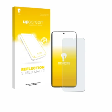 Parte frontal de un envase de producto con el logotipo de la marca upscreen. Al lado se muestra el dispositivo Huawei Pura 80 