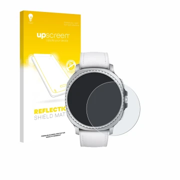 Parte frontal de un envase de producto con el logotipo de la marca upscreen. Al lado se muestra el dispositivo Samsung Galaxy 