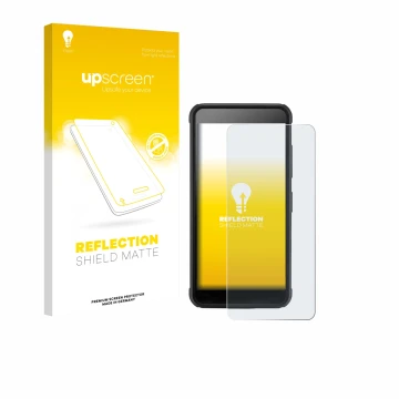 Parte frontal de un envase de producto con el logotipo de la marca upscreen. Al lado se muestra el dispositivo SkyCaddie Pro 4