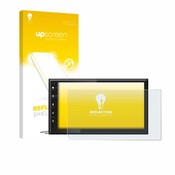 Parte frontal de un envase de producto con el logotipo de la marca upscreen. Al lado se muestra el dispositivo Kenwood DMX6523