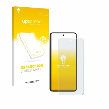 Parte frontal de un envase de producto con el logotipo de la marca upscreen. Al lado se muestra el dispositivo realme P3 5G co