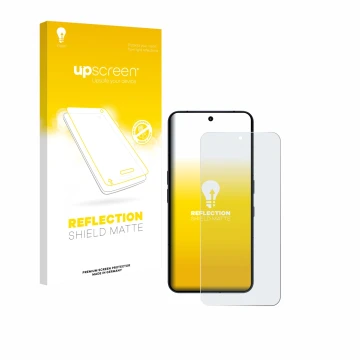 Parte frontal de un envase de producto con el logotipo de la marca upscreen. Al lado se muestra el dispositivo Nothing Phone (