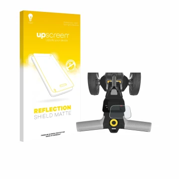 Parte frontal de un envase de producto con el logotipo de la marca upscreen. Al lado se muestra el dispositivo PowaKaddy CT6 2