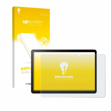 Parte frontal de un envase de producto con el logotipo de la marca upscreen. Al lado se muestra el dispositivo Acer Iconia V11