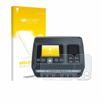 Parte frontal de un envase de producto con el logotipo de la marca upscreen. Al lado se muestra el dispositivo SkyRc D750 Mix 