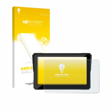 Parte frontal de un envase de producto con el logotipo de la marca upscreen. Al lado se muestra el dispositivo Carpuride W702S