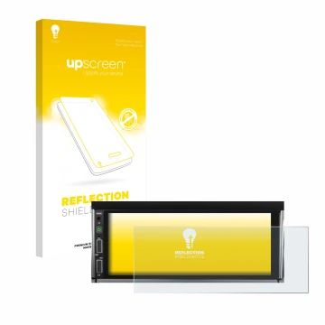 Parte frontal de un envase de producto con el logotipo de la marca upscreen. Al lado se muestra el dispositivo Hikity Carplay 