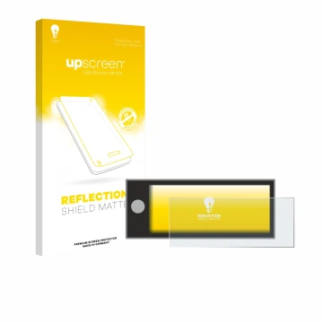 Parte frontal de un envase de producto con el logotipo de la marca upscreen. Al lado se muestra el dispositivo Peugeot Expert 