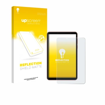 Parte frontal de un envase de producto con el logotipo de la marca upscreen. Al lado se muestra el dispositivo Blackview Zeno 