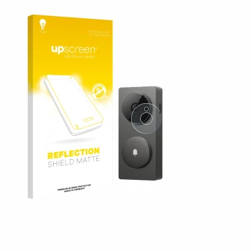 Parte frontal de un envase de producto con el logotipo de la marca upscreen. Al lado se muestra el dispositivo Aqara Hub G410 