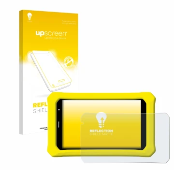 Parte frontal de un envase de producto con el logotipo de la marca upscreen. Al lado se muestra el dispositivo Clementoni Clem