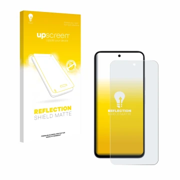 Parte frontal de un envase de producto con el logotipo de la marca upscreen. Al lado se muestra el dispositivo Xiaomi Redmi 15