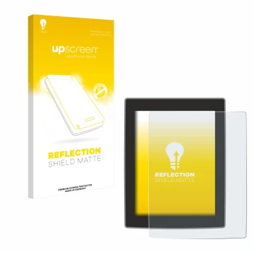 Parte frontal de un envase de producto con el logotipo de la marca upscreen. Al lado se muestra el dispositivo Volvo XC90 11.2