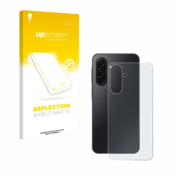 Parte frontal de un envase de producto con el logotipo de la marca upscreen. Al lado se muestra el dispositivo Samsung Galaxy 