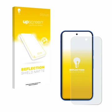 Parte frontal de un envase de producto con el logotipo de la marca upscreen. Al lado se muestra el dispositivo Google Pixel 10