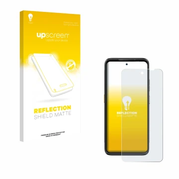 Parte frontal de un envase de producto con el logotipo de la marca upscreen. Al lado se muestra el dispositivo Ulefone Armor 2
