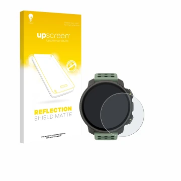 Parte frontal de un envase de producto con el logotipo de la marca upscreen. Al lado se muestra el dispositivo Suunto Vertical