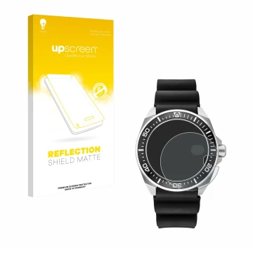 Parte frontal de un envase de producto con el logotipo de la marca upscreen. Al lado se muestra el dispositivo Seiko Prospex S