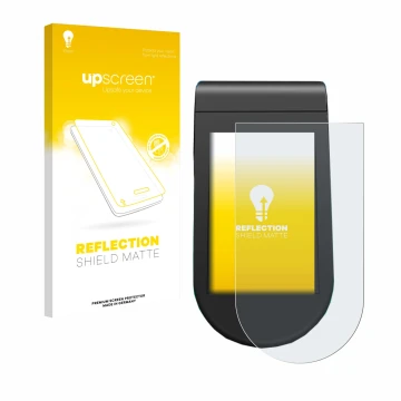 Parte frontal de un envase de producto con el logotipo de la marca upscreen. Al lado se muestra el dispositivo SoFlow SO4 Pro 