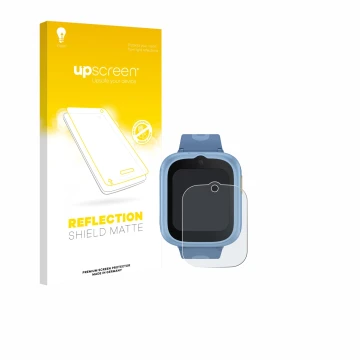 Parte frontal de un envase de producto con el logotipo de la marca upscreen. Al lado se muestra el dispositivo TCL Movetime MT