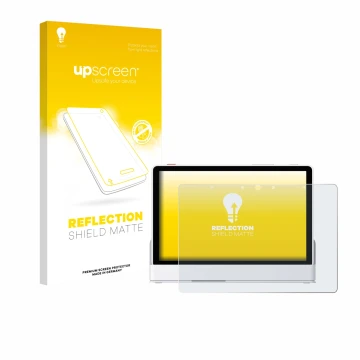 Parte frontal de un envase de producto con el logotipo de la marca upscreen. Al lado se muestra el dispositivo eufy Smart Disp