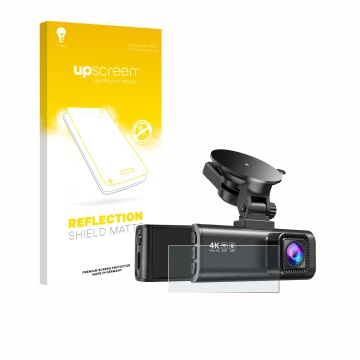 Parte frontal de un envase de producto con el logotipo de la marca upscreen. Al lado se muestra el dispositivo Redtiger F7NP c