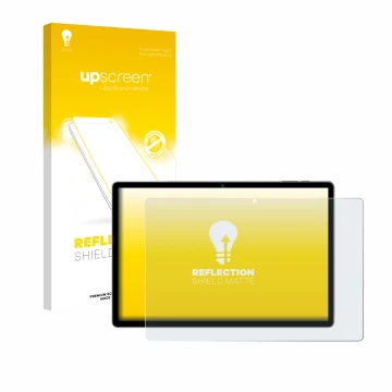 Parte frontal de un envase de producto con el logotipo de la marca upscreen. Al lado se muestra el dispositivo RUSHAR A140 14