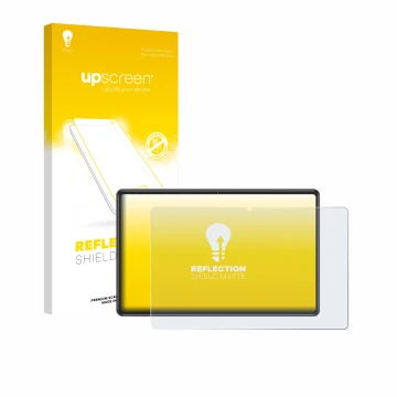 Parte frontal de un envase de producto con el logotipo de la marca upscreen. Al lado se muestra el dispositivo ZIOVO Z118 10.1