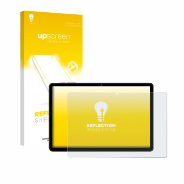 Parte frontal de un envase de producto con el logotipo de la marca upscreen. Al lado se muestra el dispositivo RUSHAR M90 11