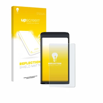 Parte frontal de un envase de producto con el logotipo de la marca upscreen. Al lado se muestra el dispositivo Vasco Translato