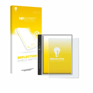 Parte frontal de un envase de producto con el logotipo de la marca upscreen. Al lado se muestra el dispositivo Montblanc Digit