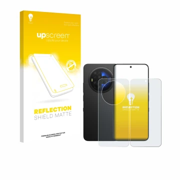 Parte frontal de un envase de producto con el logotipo de la marca upscreen. Al lado se muestra el dispositivo TCL NXTPAPER 60