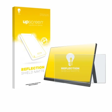 Parte frontal de un envase de producto con el logotipo de la marca upscreen. Al lado se muestra el dispositivo Arzopa ‎60HZ/A1