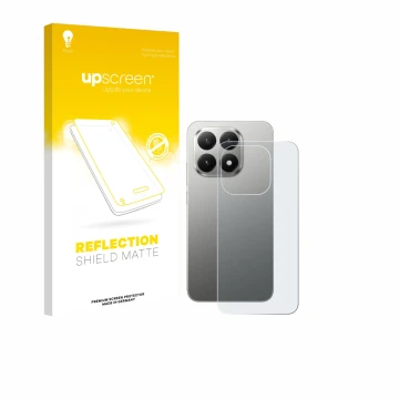 Parte frontal de un envase de producto con el logotipo de la marca upscreen. Al lado se muestra el dispositivo Xiaomi 15T (Tra
