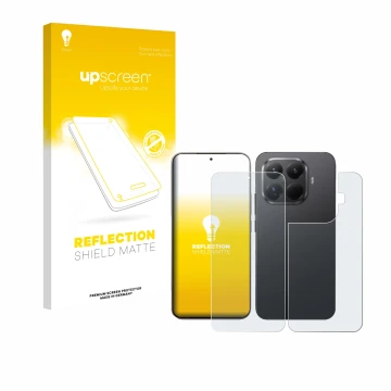 Parte frontal de un envase de producto con el logotipo de la marca upscreen. Al lado se muestra el dispositivo Xiaomi 15T Pro 