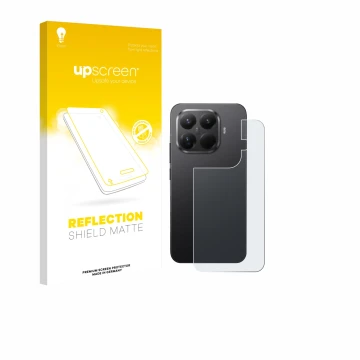 Parte frontal de un envase de producto con el logotipo de la marca upscreen. Al lado se muestra el dispositivo Xiaomi 15T Pro 