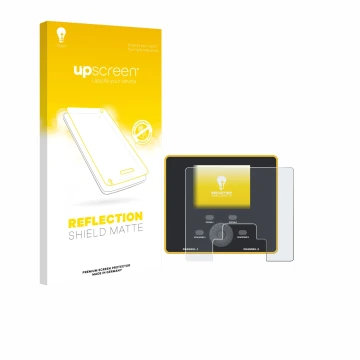 Parte frontal de un envase de producto con el logotipo de la marca upscreen. Al lado se muestra el dispositivo Junsi iCharger 
