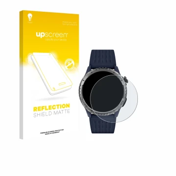 Parte frontal de un envase de producto con el logotipo de la marca upscreen. Al lado se muestra el dispositivo Reflex Active S