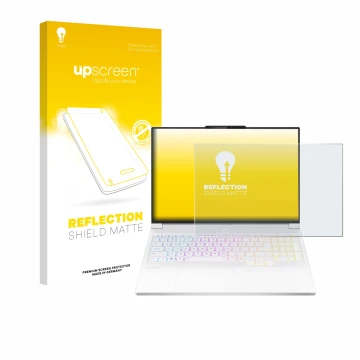 Parte frontal de un envase de producto con el logotipo de la marca upscreen. Al lado se muestra el dispositivo Lenovo Legion 7