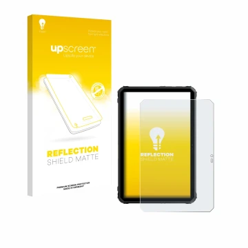 Parte frontal de un envase de producto con el logotipo de la marca upscreen. Al lado se muestra el dispositivo Blackview Activ