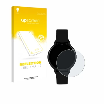 Parte frontal de un envase de producto con el logotipo de la marca upscreen. Al lado se muestra el dispositivo One2Track Conne