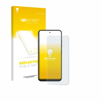 Parte frontal de un envase de producto con el logotipo de la marca upscreen. Al lado se muestra el dispositivo Infinix Smart 1