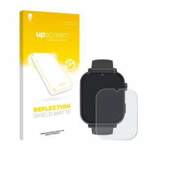 Parte frontal de un envase de producto con el logotipo de la marca upscreen. Al lado se muestra el dispositivo Ucani A22 con s