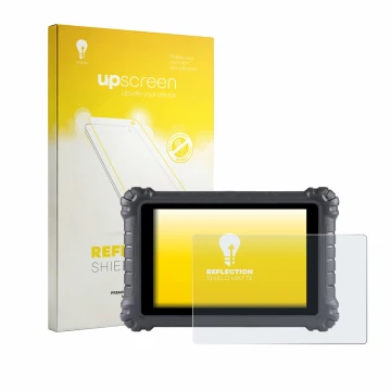 Parte frontal de un envase de producto con el logotipo de la marca upscreen. Al lado se muestra el dispositivo Autel MaxiSys M