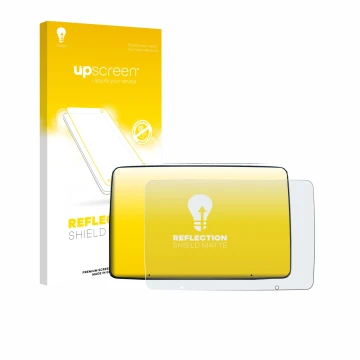 Parte frontal de un envase de producto con el logotipo de la marca upscreen. Al lado se muestra el dispositivo Leapmotor T03 2