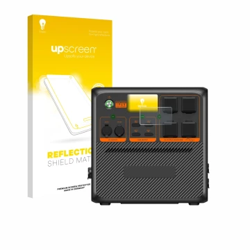 Parte frontal de un envase de producto con el logotipo de la marca upscreen. Al lado se muestra el dispositivo Bluetti AC240P 