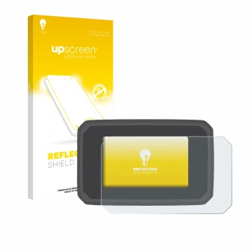 Parte frontal de un envase de producto con el logotipo de la marca upscreen. Al lado se muestra el dispositivo Honda Forza 750