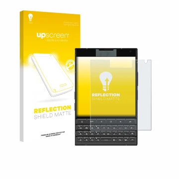 Parte frontal de un envase de producto con el logotipo de la marca upscreen. Al lado se muestra el dispositivo Unihertz Titan 