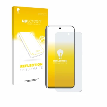 Parte frontal de un envase de producto con el logotipo de la marca upscreen. Al lado se muestra el dispositivo Vivo X300 Pro c